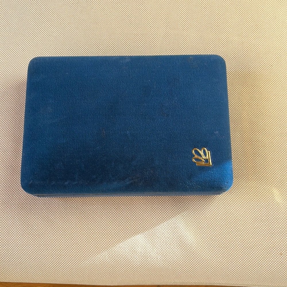 Jewelry Box, Blue Velvet with Gold Accents & Gray Insert.
